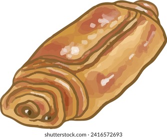 Pain Au Chocolat. Bun with chocolate. Traditional French pastries white isolated