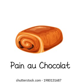 Pain au chocolat, sweet bun roll icon. French bakery product colored vector illustration.