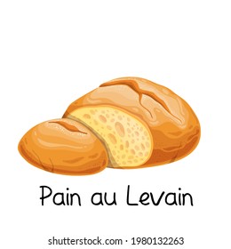 Pain au levain, sourdough bread icon. French bakery product colored vector illustration.