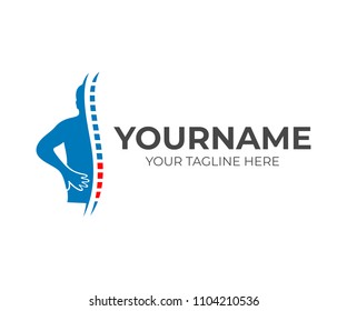 Pain In Back And Small Of The Back, A Man Holds On To His Back In Pain, Logo Template. Health, Healthcare And Medical, Vector Design, Illustration