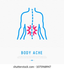 Pain in the back thin line icon. Modern vector illustration of body ache.