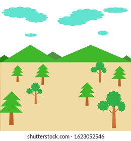 Pain background with tree and cloud and mountain vector