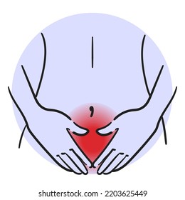 Pain in the belly vector isolated. Illustration of the painful syndrome in the bottom of the belly. Constipation, intestinal disease or menstruation.