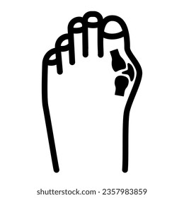 Pain in big toe joint line icon, body pain concept, bunion vector sign on white background, outline style icon for mobile concept and web design. Vector graphics