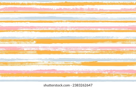 Pain brush stroke rough stripes vector seamless pattern. Classic cotton fabric print design. Vintage texture rough stripes, lines on white background. Seamless backdrop.