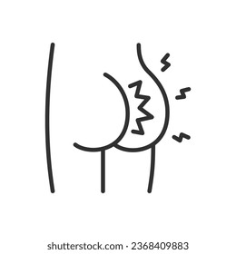 Pain in buttocks, linear icon, anal opening, rectal diseases, hemorrhoids, anal fissure. Line with editable stroke
