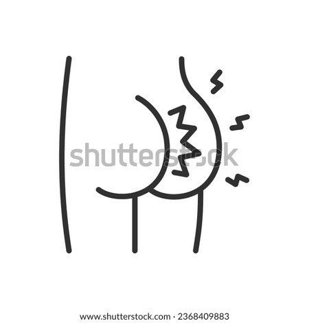Pain in buttocks, linear icon, anal opening, rectal diseases, hemorrhoids, anal fissure. Line with editable stroke