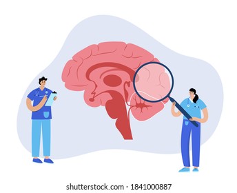 Pain, Cancer Or Inflammation In The Brain. Logo For Neurology Clinic. Tumor Or Infection In Human Brains. Sensation, Intellectual, Nervous Activity Problems. Nervous System Disease Vector Illustration