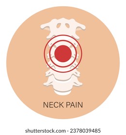 Pain in the cervical vertebrae, osteoarthritis, rheumatoid arthritis. Anatomy of human bones. Illustration, vector