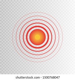 Pain circle red icon for medical painkiller drug medicine. Body painful spot marks. Flat vector illustration.