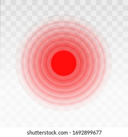 Pain circle red icon for medical painkiller drug medicine. Vector red circles target spot symbol for pill medication design template of body or muscular joint pain and head ache analgetic remedy