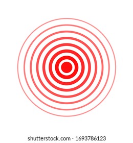 Pain circle red icon for medical painkiller drug medicine. Vector red circles target spot symbol for pill medication design template of body or muscular joint pain and head ache analgetic remedy