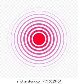 Pain circle red icon for medical painkiller drug medicine. Vector red circles target spot symbol for pill design template of body muscular joint pain and headache health care first aid concept.