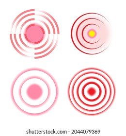 Juego de iconos rojos de círculo de dolor. Concepto de atención de la salud. Signo abstracto. Antecedentes médicos. Ilustración vectorial. Imagen de archivo. 