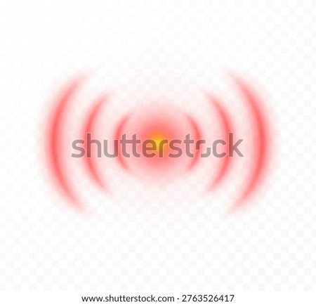 Pain circle red symbol with ripple wave effect isolated on transparent background. Vector localization mark, aching place sign, painkiller target or inflammation point. Medical advertisement element design