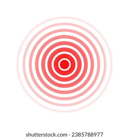 Pain circle wave. Target icon. Red effect pulse isolated on white background. Signal radar. Pattern sonar. Vibration line design. Radial rays. Round ripple logo. Sonic waves. Vector illustration