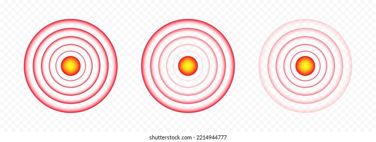 Pain circles. Pain circle icon set. Pain concentration. Injury red circle. Vector