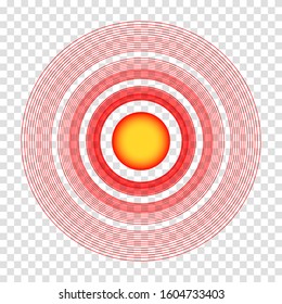 Pain circles, red rings. The symbol of pain on the body and joints. Vector illustration 
