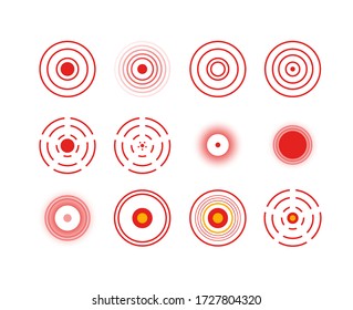 Pain circles. Vector set of medical icons to illustrate radial target problems