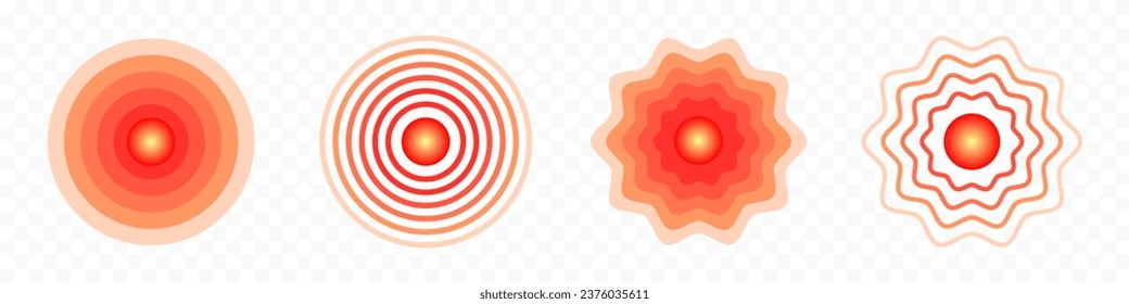 Pain concentration, headache, toothache icon, radial pain, radar, target icon set