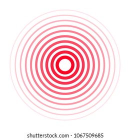 Schmerzkonzentrationssymbol. Rote Kreise, Symbol der Schmerzkonzentration für medizinische Schmerzmittel, Kopfschmerzen, Muskel-und Bauchschmerzen Benennung. Vektorillustration