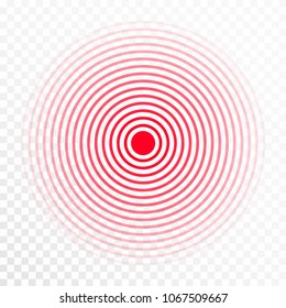 Pain concentration icon. Red transparent circles, symbol of pain concentration for medical painkiller drugs, headache, muscle and stomach ache designation. Vector