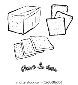 Pain de mie food sketch separated on white. Vector drawing of White, usually known in Italy. Food illustration series.