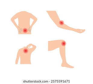 Pain in Different Body Parts Flat Style. Health care and medicine concept vector art