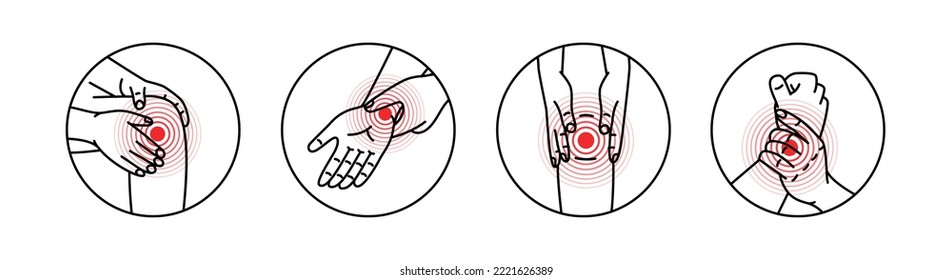 Pain in different human joints. Ache in knee and wrist. Pain in different part of human body. Health problems in muscle pain and joints problems.