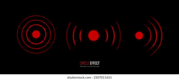 Schmerzeffektsymbol auf schwarzem Hintergrund. Ein roter Kreis als Alarmsymbol ist ein Gestaltungselement. Vektorgrafik