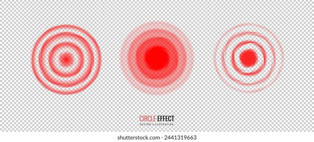 Pain effect icon on a transparent background. Red circular pulsation as a symbol of an alarm is a design element. Vector illustration