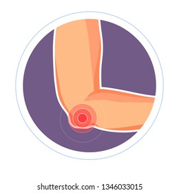 Pain elbow injury isolated icon hand or arm traumatology vector medicine and healthcare rheumatism or arthritis pain or ache treatment swelling or joint dislocation medical problem skeleton damage