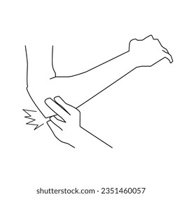 Pain in elbow. suffering pain on hands  concept thin line design illustration