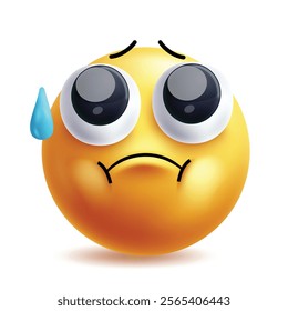 Pain emoji clipart character. 3d emoji illness like fever, sick, unwell, sad and weak facial expression graphic elements in white background. Vector illustration pain emoticon clip art.
