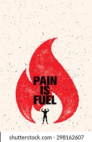 Pain Is Fuel Sport And Fitness Motivation Quote. Creative Vector Typography Grunge Poster Concept With Flame On Rustic Background