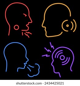 pain group of neon icons, vector illustration on black background.