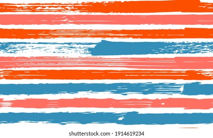 Pain grunge brush stroke stripes horizontal lines vector seamless pattern. Endless tribal  background ornament. Freehand watercolor paintbrush stripes fashin print design. Summer pattern.