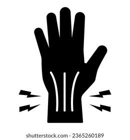 Pain in hand solid icon, Body pain concept, injury in hand joint sign on white background, Human hand and wrist pain caused by arthritis icon in glyph style for mobile. Vector graphics