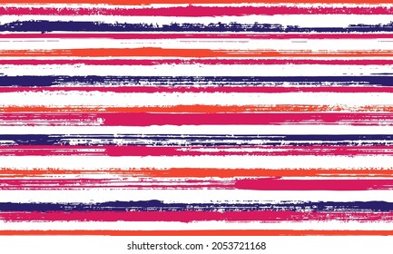 Pain handdrawn grunge stripes vector seamless pattern. Cool summer fashion design. Retro geometric grunge stripes, lines background swatch. Seamless ornament.