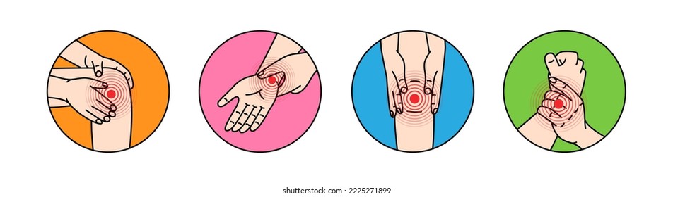 Pain in human joints. Ache in knee and wrist. Pain in different part of human body. Health problems in muscle pain and joints problems.