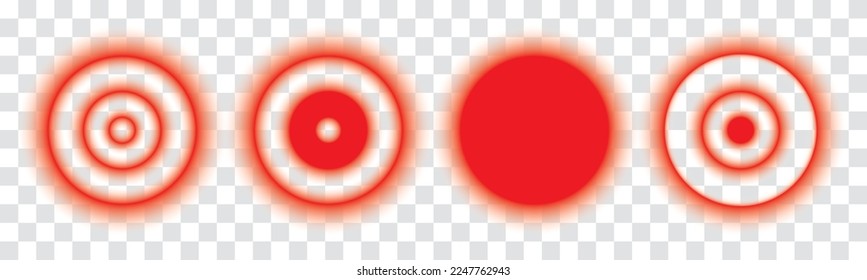 Pain Icon, Painful Spot Mark, Ache Symbol, Inflammation Painkiller Target, Pain Pointing Sign, Red Circle Illness Location, Vector Illustration