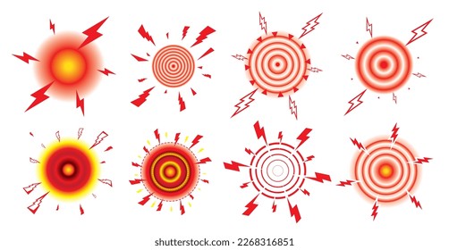 Pain Icon, Painful Spot Mark, Ache Symbol, Inflammation Painkiller Target, Pain Pointing Sign, Red Circle Illness Location, Vector Illustration