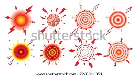 Pain Icon, Painful Spot Mark, Ache Symbol, Inflammation Painkiller Target, Pain Pointing Sign, Red Circle Illness Location, Vector Illustration Сток-фото © 