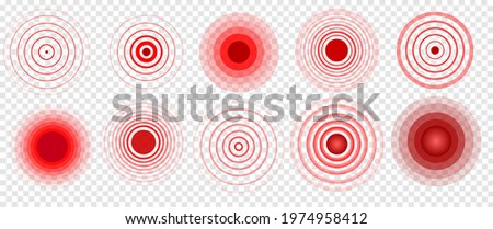 Pain icon. Red circle. Pain relief. Localization concept, pain relief. Set of vector isolated, symbols on a transparent background. Logo design, pharmaceutical brand. Health care. Vector illustration
 Сток-фото © 