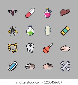 pain icon set. vector set about injury, mosquito, poison and liver icons set.