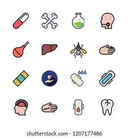 pain icon set. vector set about edema, band aid, liver and sore throat icons set.