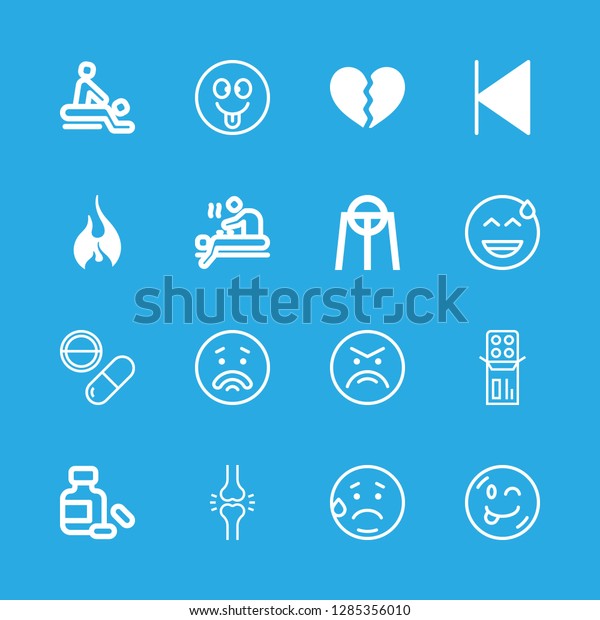 pain icons set with broken heart\
divided in two parts, embarrassed and tongue out vector\
set