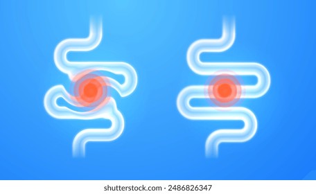 Pain intestines set element on light background. Intestines with a focus on health problems and diseases of the internal digestive organs - concept for medical, healthcare and gastrointestinal issues