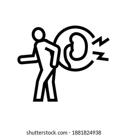 vector de icono de la línea de riñones de dolor. signo de dolor en los riñones. símbolo de contorno aislado ilustración negra