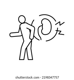 vector de icono de la línea de riñones de dolor. signo de dolor en los riñones. símbolo de contorno aislado ilustración negra